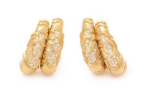 A Pair of Yellow Gold and Diamond Earclips, 22.80 dwts.