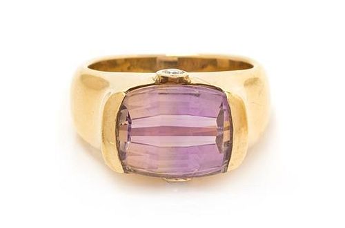 A Yellow Gold, Ametrine and Diamond Ring, 9.8 dwts.