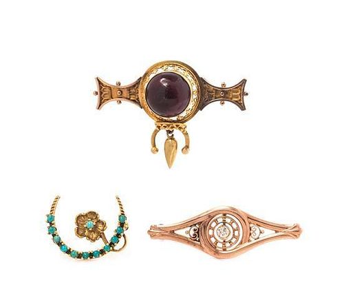 * A Collection of Antique Gemstone Brooches, 7.60 dwts.