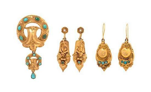 * A Collection of Victorian Yellow Gold and Turquoise Jewelry, 7.20 dwts.