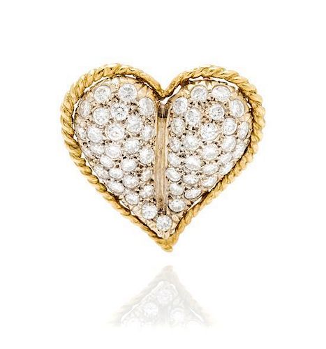 * A Gold and Diamond Heart Motif Pendant/Brooch, 4.10 dwts.