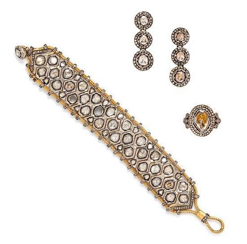 A Gilt Silver, Yellow Gold and Diamond Demi Parure, Indian, 47.30 dwts.