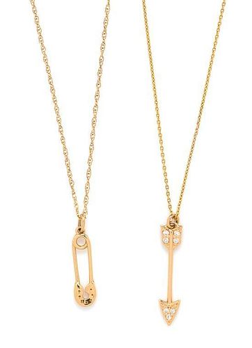 * A Collection of Yellow Gold and Diamond Pendants, 2.35 dwts.