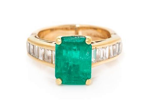 A Yellow Gold, Emerald and Diamond Ring, 4.50 dwts.