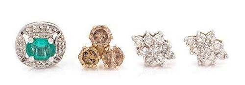 A Collection of Gold and Diamond Stud Earrings,