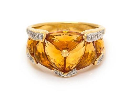 An 18 Karat Yellow Gold, Citrine and Diamond Ring, 8.20 dwts.