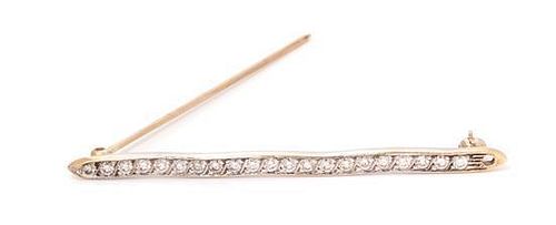 A Bicolored Gold and Diamond Bar Brooch, 2.70 dwts.