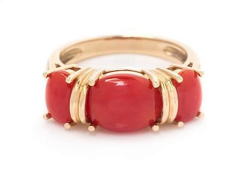 A 14 Karat Yellow Gold and Coral Ring, 3.10 dwts.