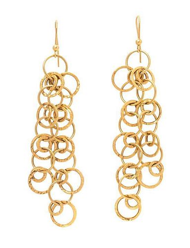 A Pair of 14 Karat Yellow Gold Circle Motif Earrings, 3.90 dwts.