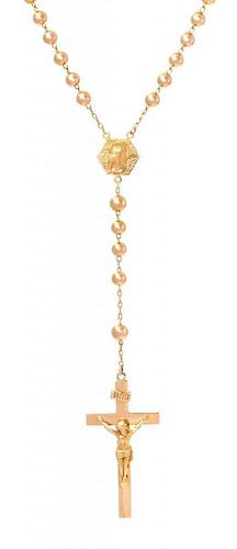 A 14 Karat Yellow Gold Bead Rosary, 22.90 dwts.