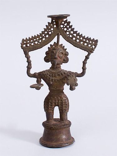 INDIAN METAL MALE FIGURAL OIL LAMP, POSSIBLY BASTAR