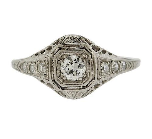 Art Deco Filigree Platinum Diamond Ring