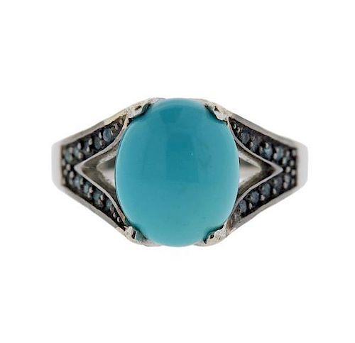 14K Gold Blue Diamond Turquoise Ring