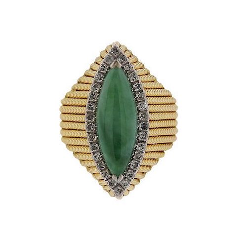 1960s 14k Gold Jade Diamond Ring