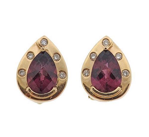 14k Gold Diamond Rubellite Earrings
