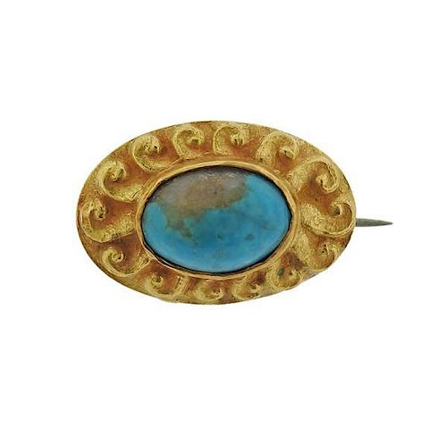 18k Gold Blue Stone Brooch Pin