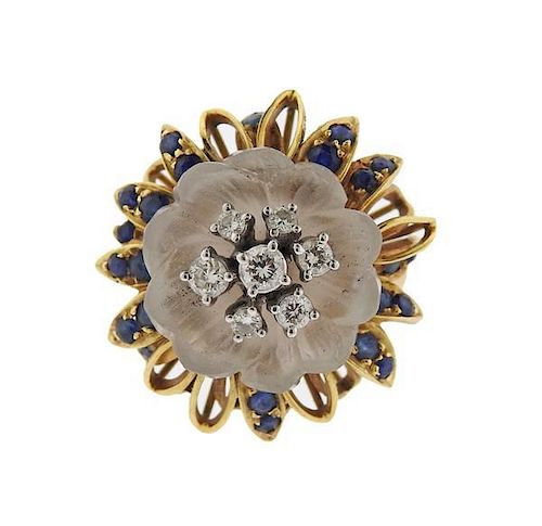 18k Gold Diamond Sapphire Crystal Flower Ring