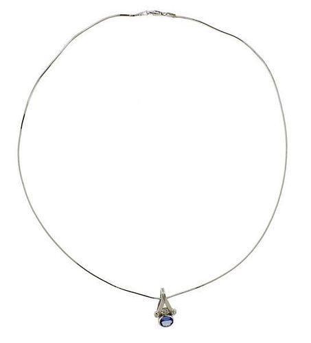 18k Gold Diamond Iolite Pendant Necklace