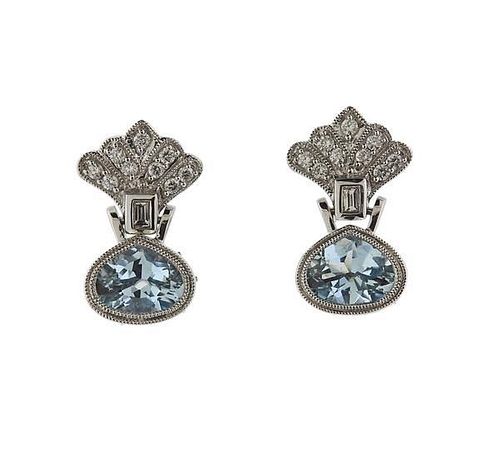 18k Gold Diamond Blue Stone Earrings