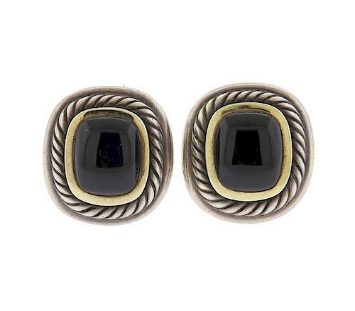 David Yurman Albion 14k Gold Silver Onyx Earrings