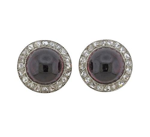 Antique 18K Gold Rose Cut Diamond Garnet Earrings