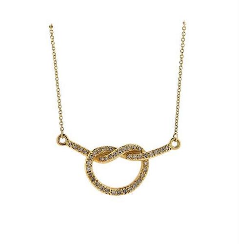 18k Gold Diamond Pretzel Knot Pendant Necklace