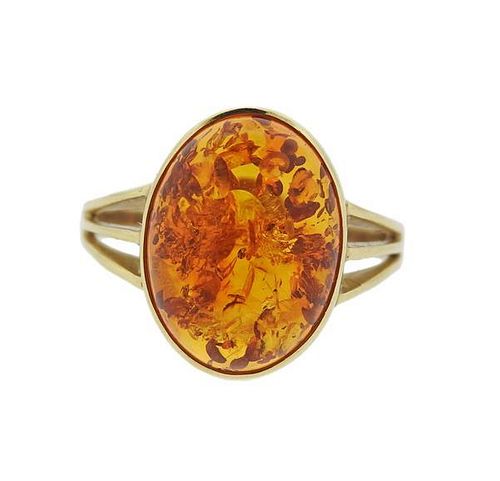 14k Gold Amber Ring