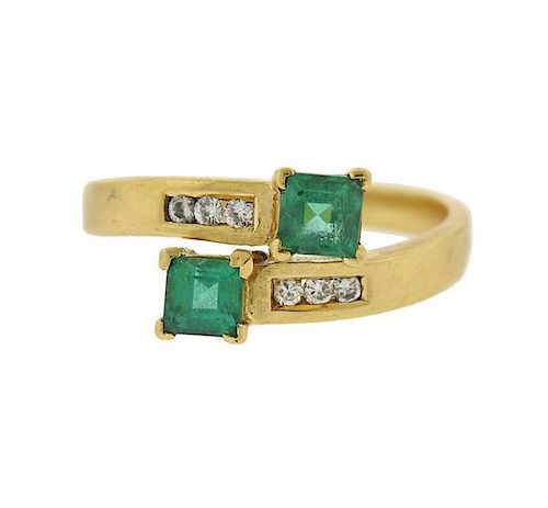 18k Gold Diamond Emerald Bypass Ring