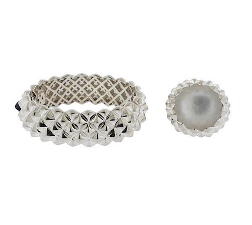 Stephen Webster Silver Crystal Bracelet Ring Set