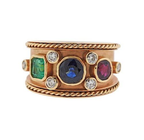 14k Gold Diamond Emerald Ruby Sapphire Ring