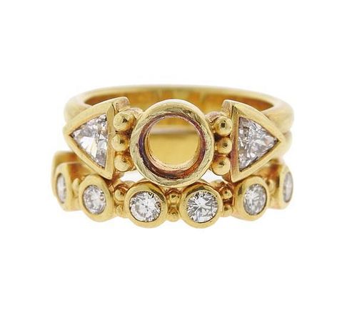 18k Gold Diamond Wedding Engagement Ring Set