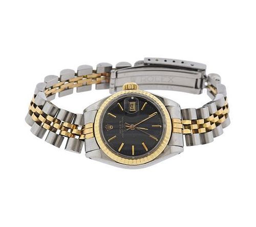 Robex Date 14k Gold Steel Black Dial Watch 6917