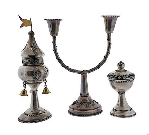 Antique Sterling Candle Holder Spice Tower Judaica
