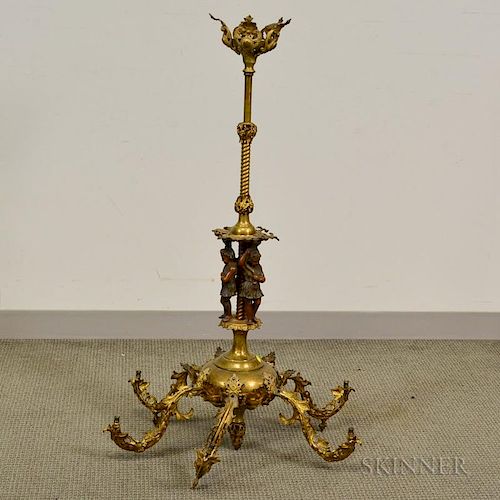 Rococo-style Bronze and Brass Figural Six-light Chandelier, ht. 44 3/4, dia. 28 in.