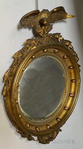 Classical-style Carved and Painted Convex Mirror, (imperfections), ht. 36, wd. 27 in.