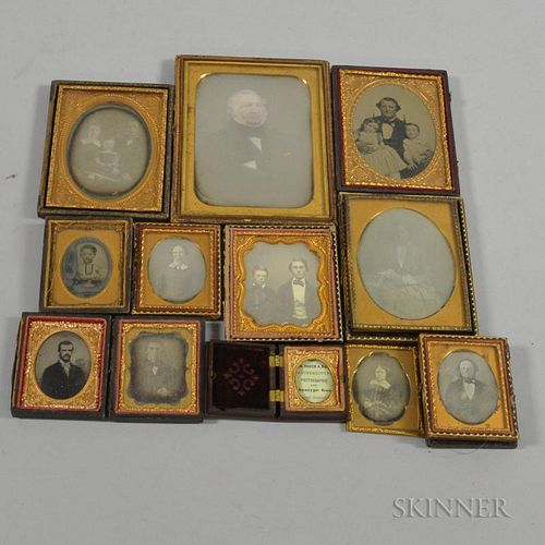 Group of Daguerreotypes, including a thermoplastic case with central portrait of a Native American.