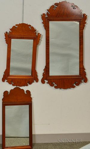 Three Eldred Wheeler Mirrors, two Chippendale-style tiger maple scroll-frame and a Queen Anne-style cherry, (imperfections),