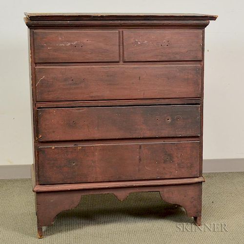 Early Brown-painted Two-drawer Blanket Chest, New England, 18th century, ht. 45 1/4, wd. 37 1/2 in.