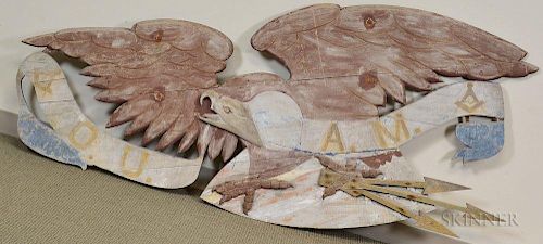 Large Carved and Painted Masonic Spreadwing Eagle, ht. 28, wd. 83 in.