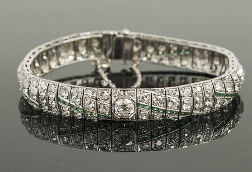Lady's Platinum Diamond Emerald Bracelet