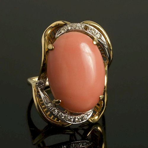 Coral and Diamond 14k Ring