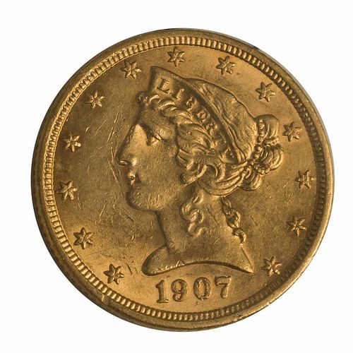 1907 U.S. $5.00 Half Eagle AV 55 +
