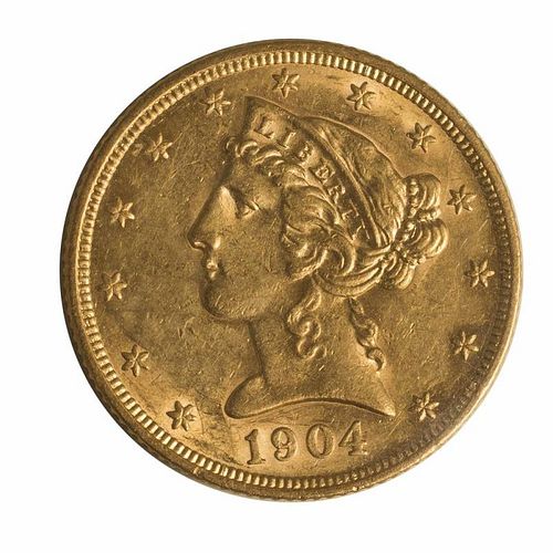 1904 U.S. $5.00 Half Eagle AV +