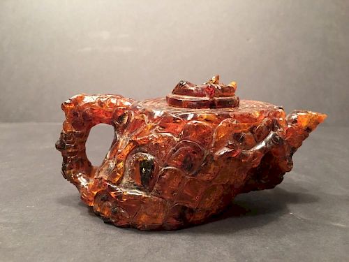 ANTIQUE Large Chinese Amber teapot, 19th century or earlier, 4 1/2" w x 2 1/4" high