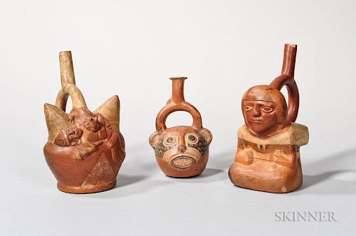 Three Moche Stirrup-spout Painted Pottery Vessels