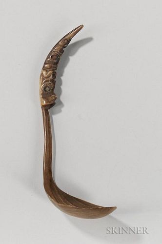Northwest Coast Carved Mountain Sheep Horn Spoon