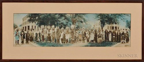 Framed Hand-tinted Panoramic Photograph of Quanah Parker and Comanche Indians