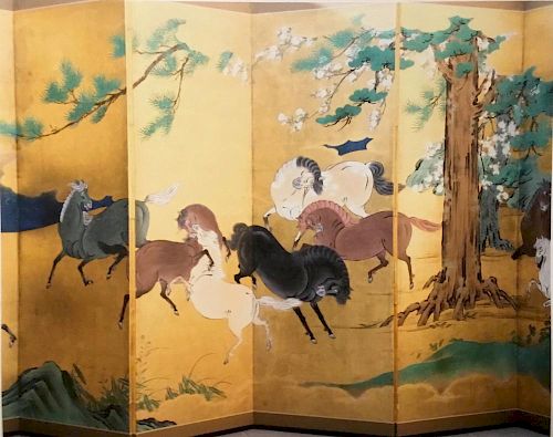 Pair of Eight Panel Horse Screens, Japan, 18/19th Century