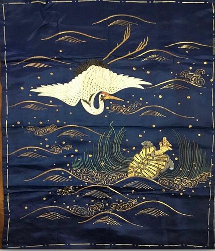 Fukusa, Embroidered Crane and Minogame, Japan, 18/19th Century