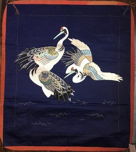 Fukusa, Embroidered Cranes, Japan, 18th Century